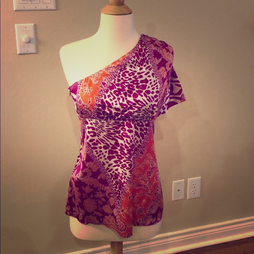Pink and orange silk off the shoulder top